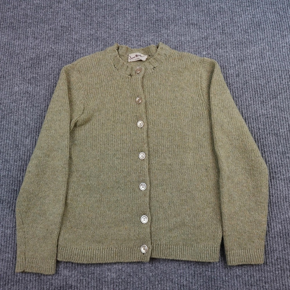 Vintage Jane Hunter Mohair Cardigan Sweater Womens Medium Green Wool Button 60s